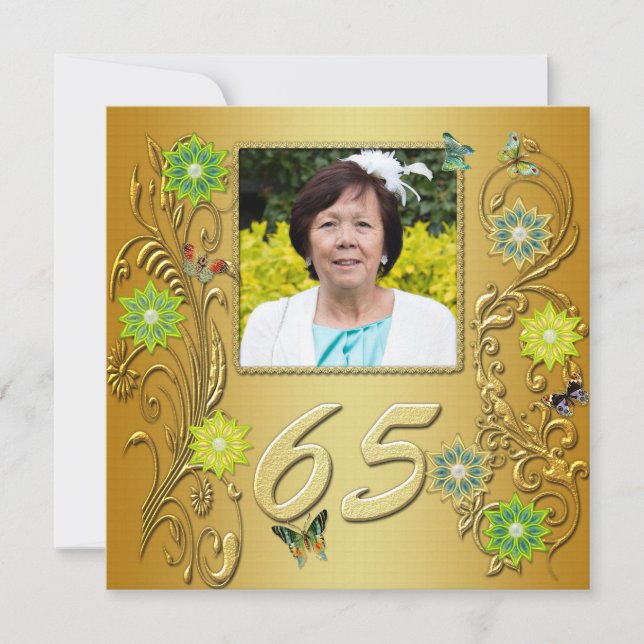 Golden Garden 65th Birthday party invitation (Front)