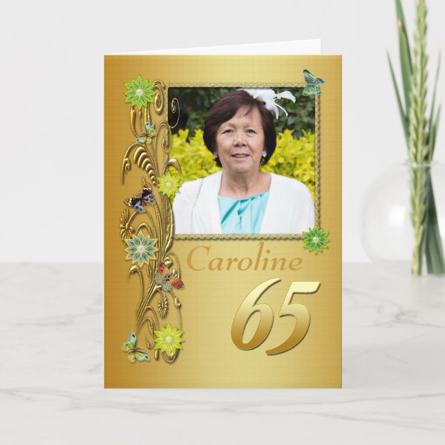 Golden Garden 65th Photo Birthday Card (Front)