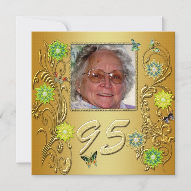 Golden Garden 95th Birthday party invitation (Front)