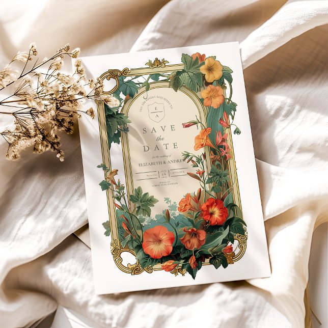 Golden Garden Frame Floral Wedding Save The Date (Creator Uploaded)