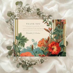 Golden Garden Frame Floral Wedding Thank You Card