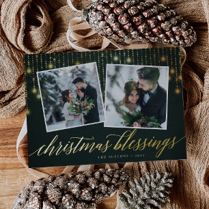 Golden Garland Two Photo Foil Holiday Card