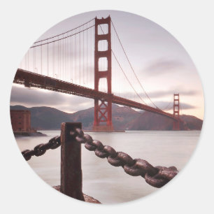Golden Gate Bridge against mountains Classic Round Sticker
