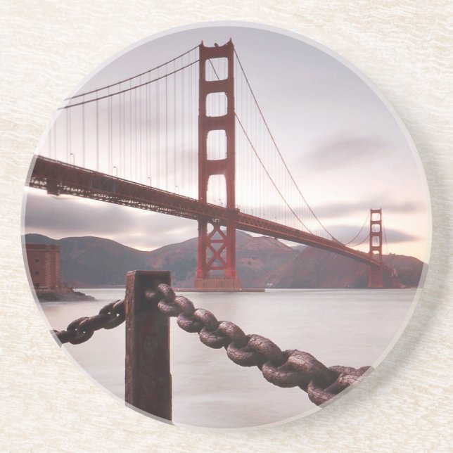 Golden Gate Bridge against mountains Coaster (Front)