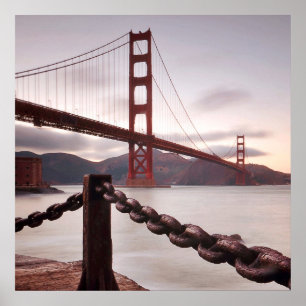 Golden Gate Bridge against mountains Poster