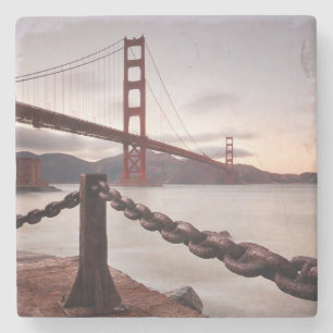 Golden Gate Bridge against mountains Stone Coaster