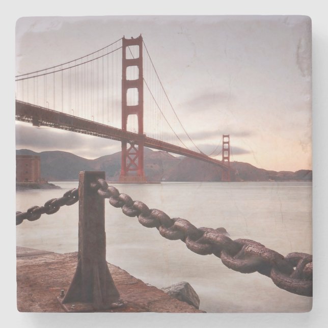 Golden Gate Bridge against mountains Stone Coaster (Front)