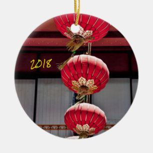 Golden Gate Bridge and Chinese Lanterns Ceramic Tree Decoration