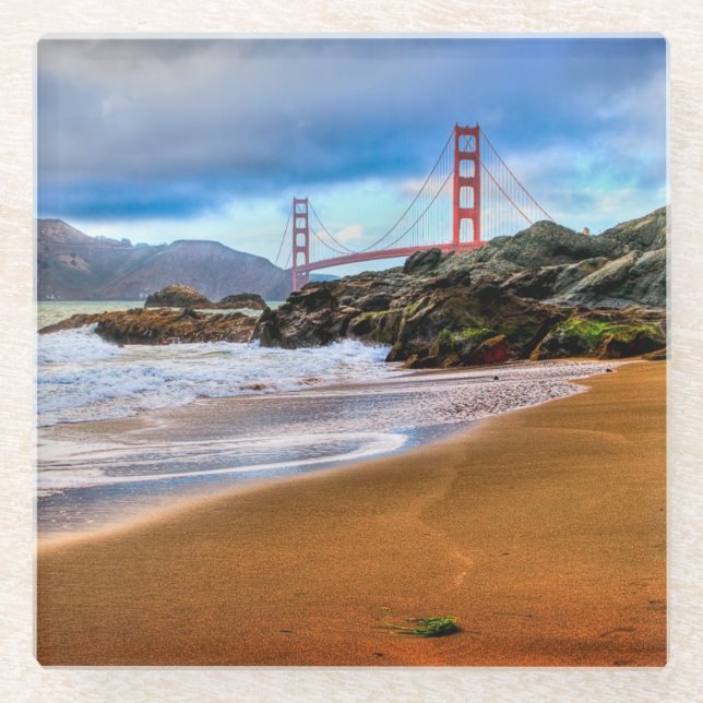 Golden Gate Bridge at sunset Glass Coaster (Front)