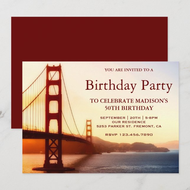 Golden Gate Bridge Birthday Party Invitation (Front/Back)