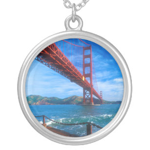 Golden Gate Bridge, California Silver Plated Necklace