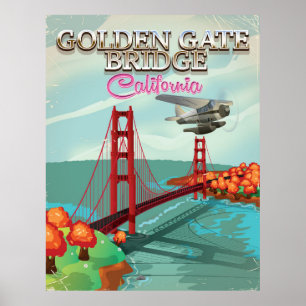 Golden Gate Bridge California travel cartoon Poster