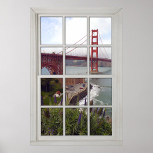Golden Gate Bridge Faux - Fake White Window Poster