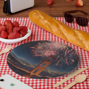 Golden Gate Bridge Fireworks Independence Day, Paper Plate