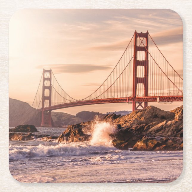 Golden Gate Bridge from Baker Beach Square Paper Coaster (Front)