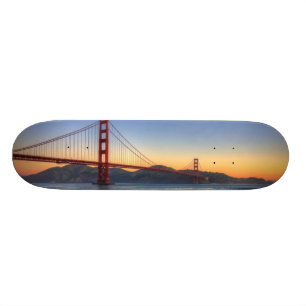 Golden Gate Bridge from San Francisco bay trail. Skateboard