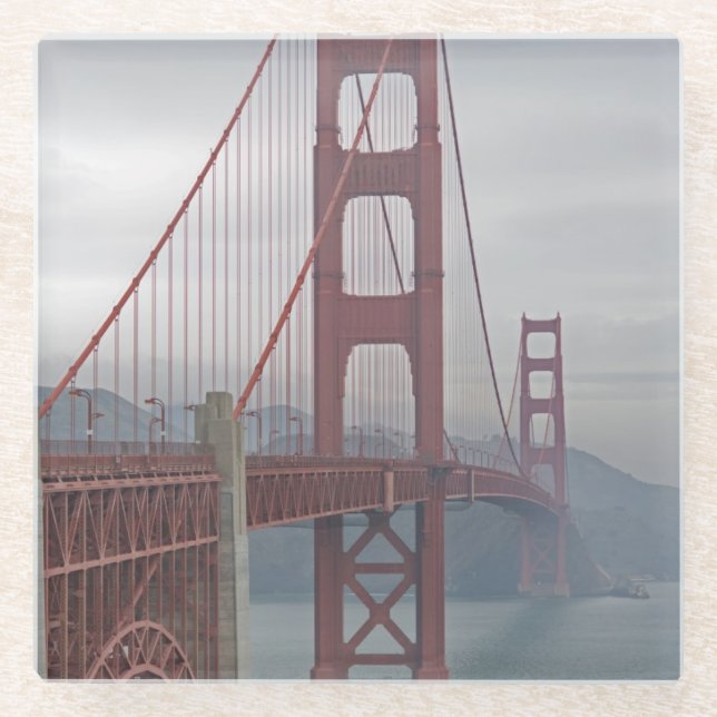 Golden gate bridge in mist. glass coaster (Front)