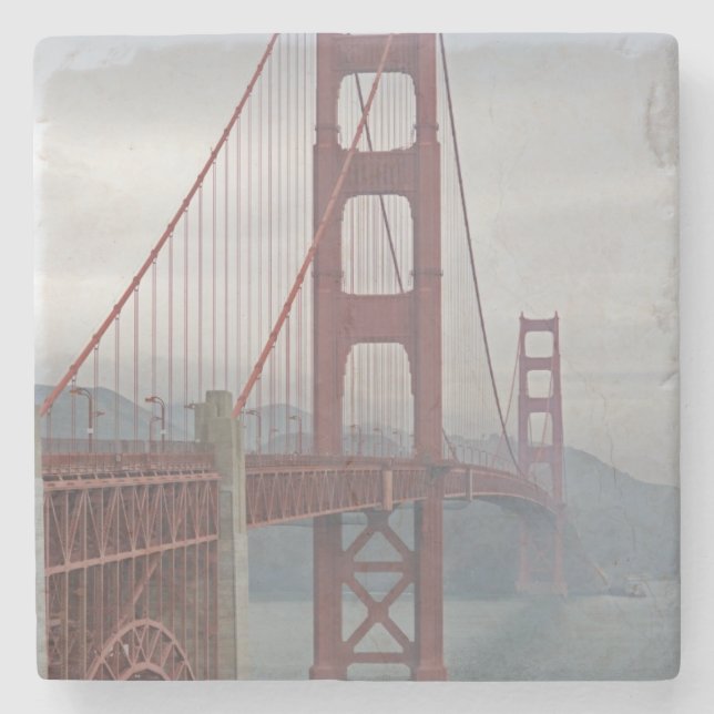 Golden gate bridge in mist. stone coaster (Front)