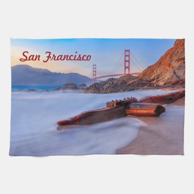 Golden Gate Bridge in San Francisco, Baker Beach Tea Towel (Horizontal)