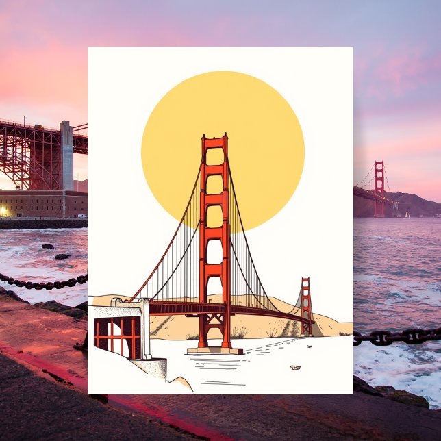 Golden Gate Bridge Minimalistic San Francisco Postcard (Golden Gate Bridge Minimalistic San Francisco Postcard)