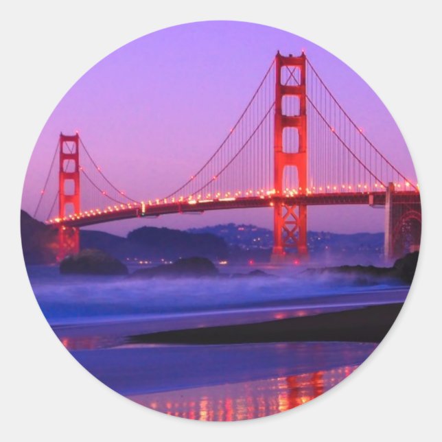 Golden Gate Bridge on Baker Beach at Sundown Classic Round Sticker (Front)