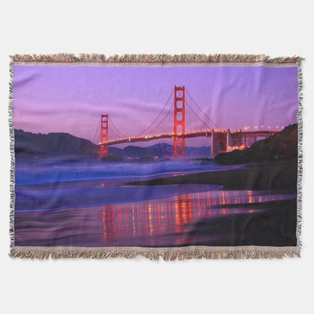Golden Gate Bridge on Baker Beach at Sundown Throw Blanket (Front)