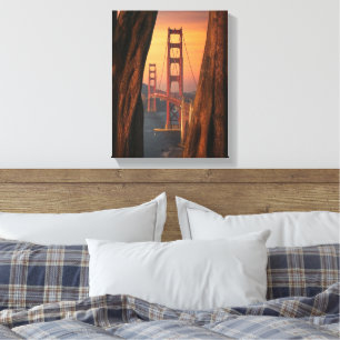Golden Gate Bridge Photo Between Two Trees Canvas Print