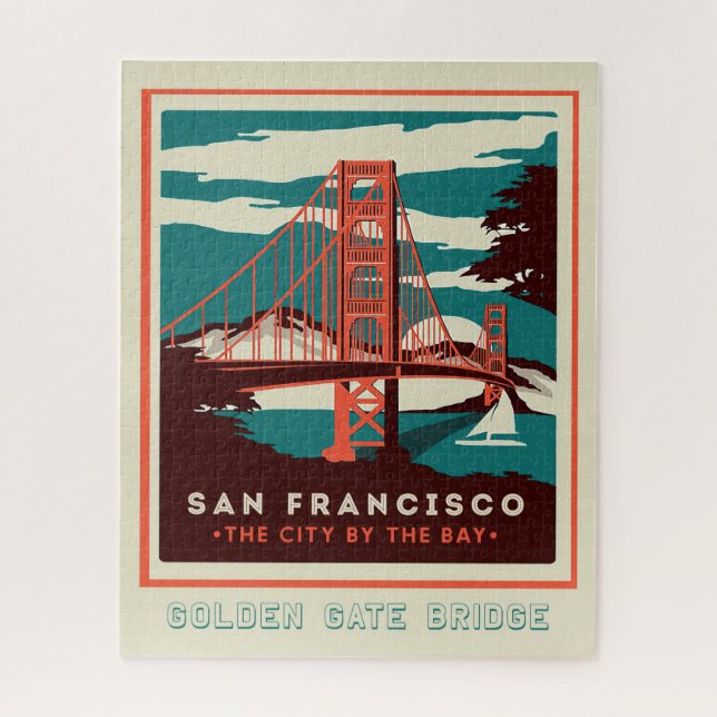 Golden Gate Bridge San Fran Vintage Poster Jigsaw Puzzle (Vertical)