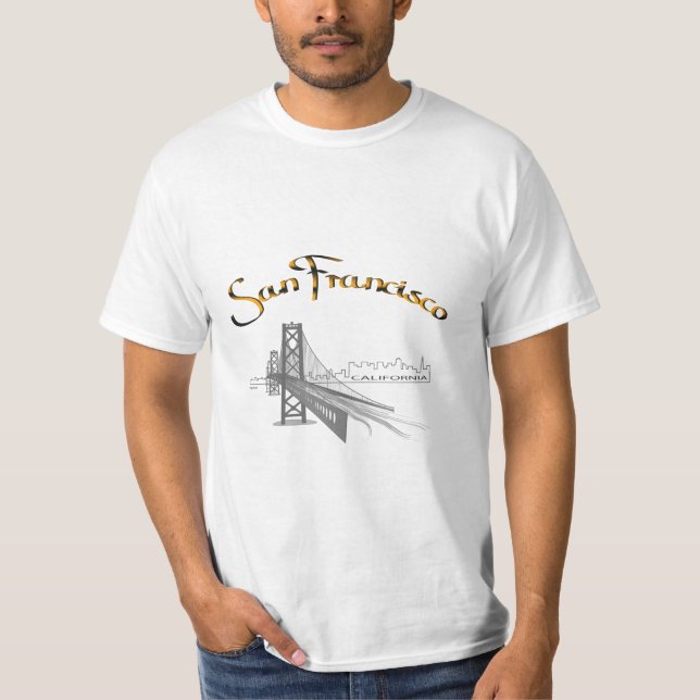 Golden Gate Bridge, San Francisco, CA Grey/Gold T-Shirt (Front)