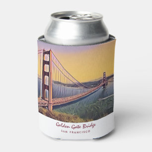 Golden Gate Bridge San Francisco Vintage Painting Can Cooler