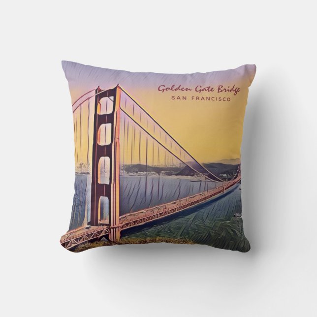 Golden Gate Bridge San Francisco Vintage Painting Cushion (Front)
