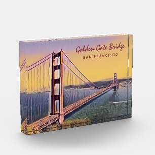 Golden Gate Bridge San Francisco Vintage Painting Photo Block