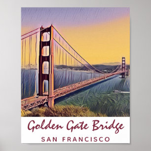 Golden Gate Bridge San Francisco Vintage Painting Poster