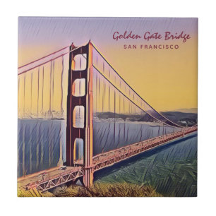 Golden Gate Bridge San Francisco Vintage Painting Tile