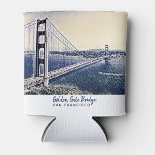 Golden Gate Bridge San Francisco Watercolor Art  Can Cooler