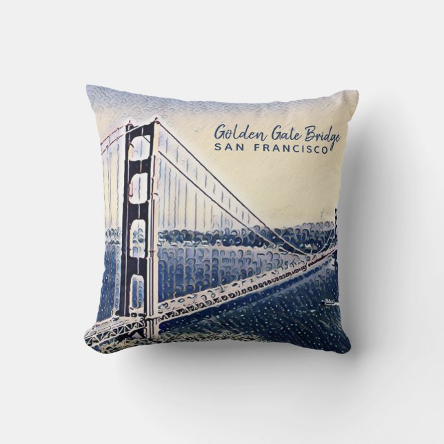 Golden Gate Bridge San Francisco Watercolor Art Cushion (Front)