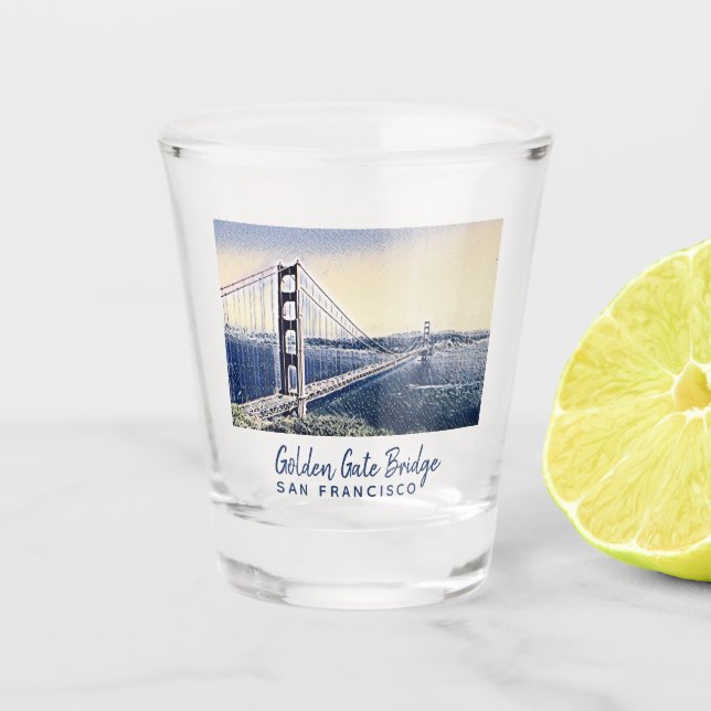 Golden Gate Bridge San Francisco Watercolor Art Shot Glass (Front)