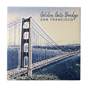 Golden Gate Bridge San Francisco Watercolor Art Tile