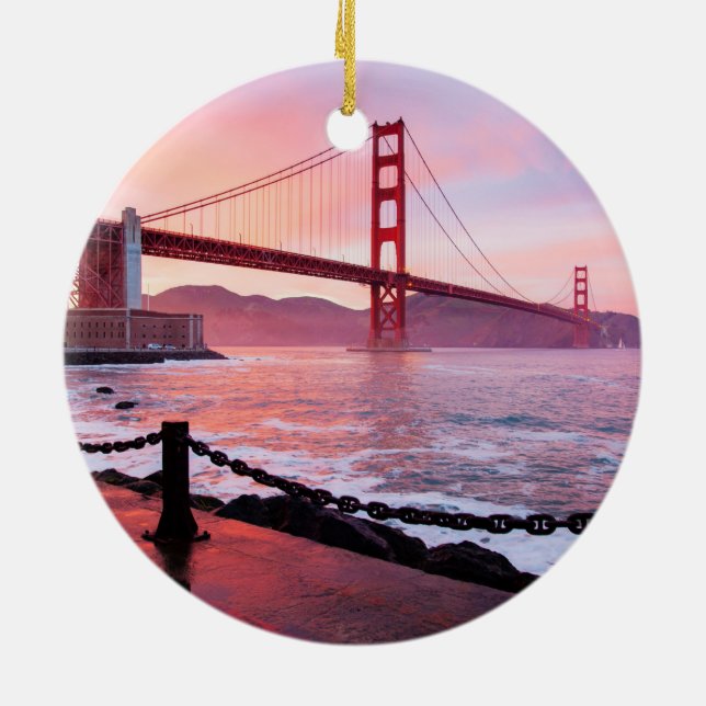 Golden Gate Bridge, scenic photograph, Ceramic Tree Decoration (Back)