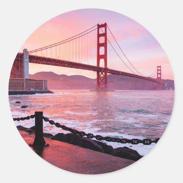 Golden Gate Bridge, scenic photograph, Classic Round Sticker (Front)