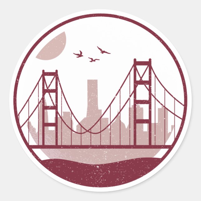 Golden Gate Bridge Skyline Classic Round Sticker (Front)