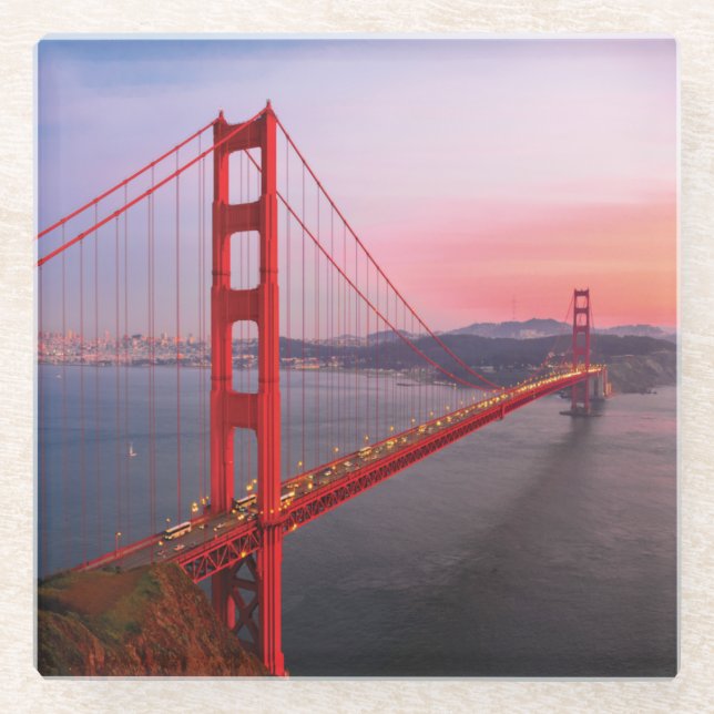 Golden gate bridge throw pillow glass coaster (Front)