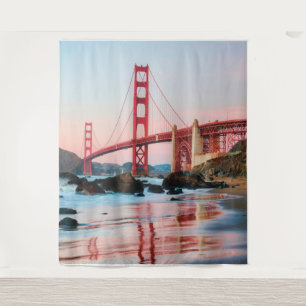 Golden gate bridge throw pillow tapestry