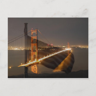 Golden Gate Bridge & USA Flag Postcard