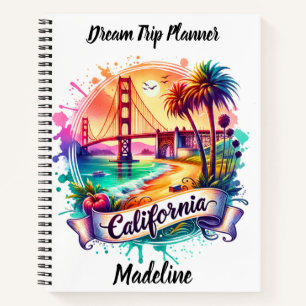 Golden Gate Bridge view at sunset with palm trees Notebook