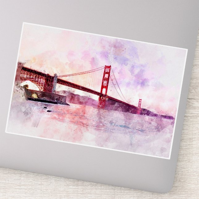 Golden Gate Bridge Watercolor at Sunset (Golden Gate Bridge Watercolor at Sunset. Sticker)