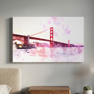 Golden Gate Bridge Watercolor at Sunset Canvas Print