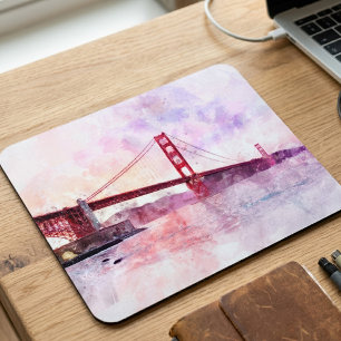 Golden Gate Bridge Watercolor at Sunset Mouse Mat