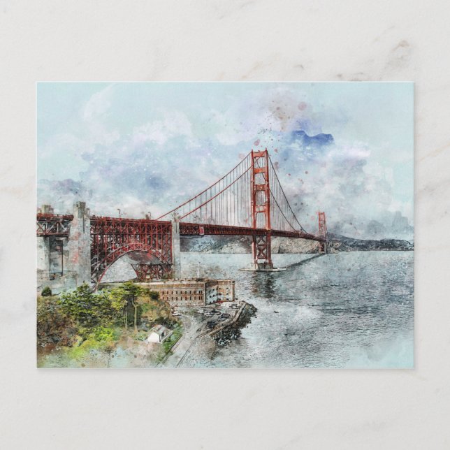 Golden Gate Bridge Watercolor Postcard (Front)