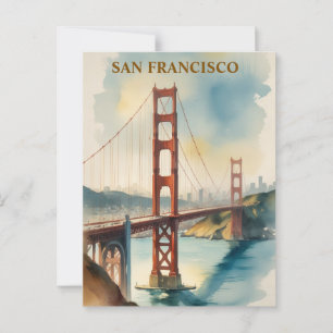 Golden Gate Bridge Watercolor  San Francisco  Postcard